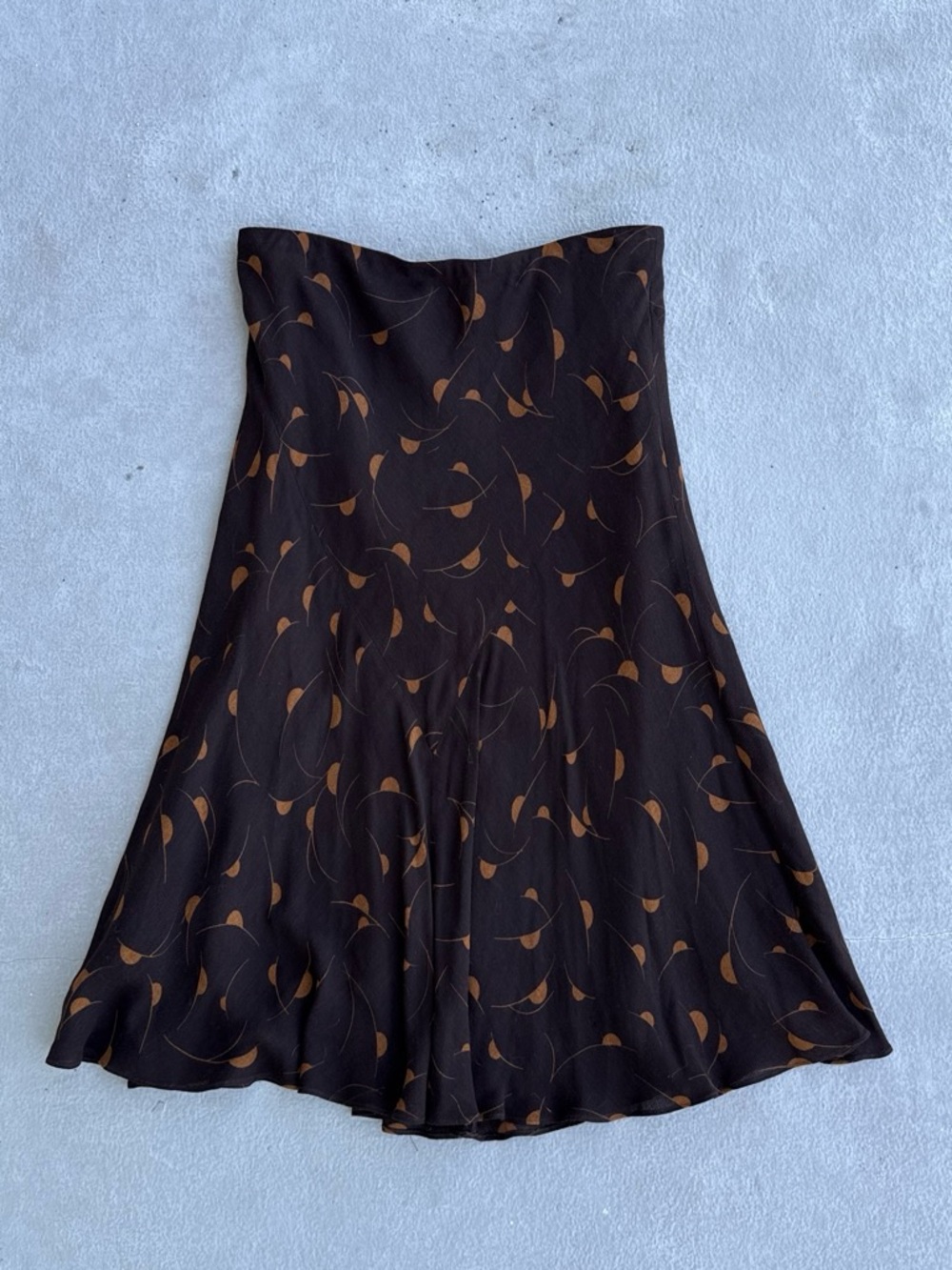 Jones New York Brown A-Line Midi Skirt with Brown Leaf Print Wool Blend